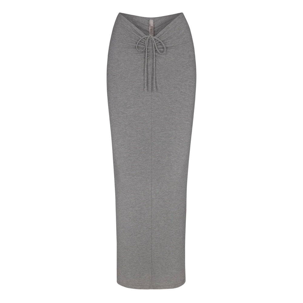 SKIMS NWT SOFT LOUNGE RUCHED LONG SKIRT IN SOLD OUT COLOR HEATHER GRAY SIZE XS